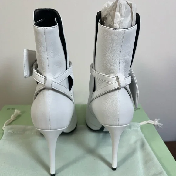 Öffen pointed-SLIT SIMP / WHITE 39 Off-White Zip Tie Pointed Toe Bootie